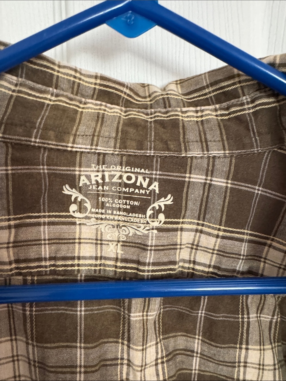 Arizona Jean Company Brown and Cream Plaid Button-Up Shirt